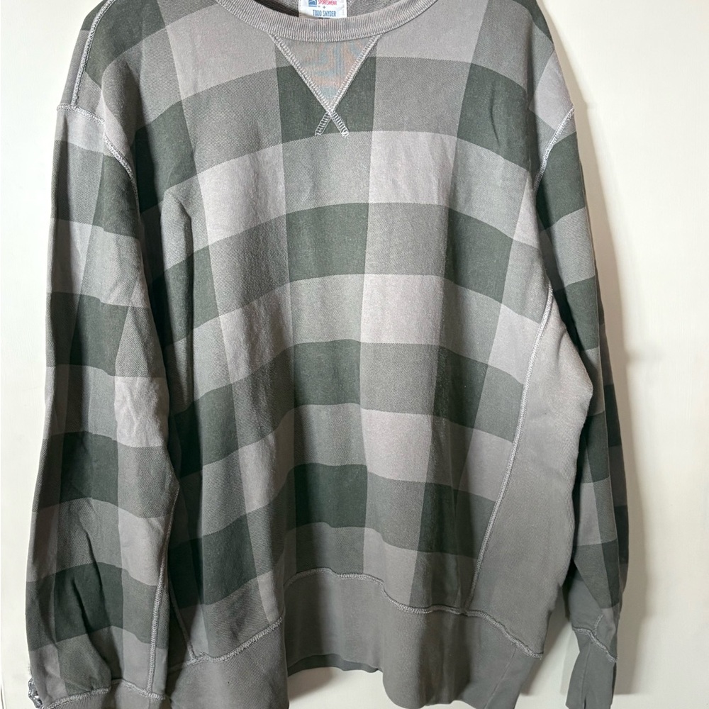 Champion + Todd Snyder New York Men's Gray and Green Plaid  2XL Crewneck Sweater